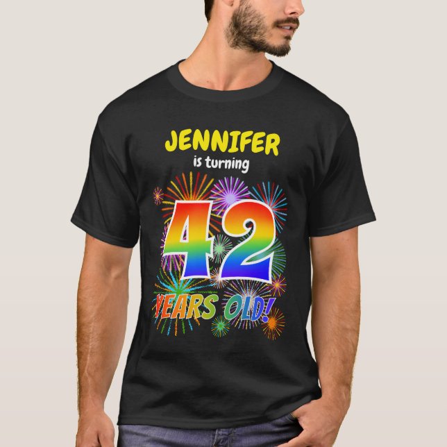 Camiseta Fogos de artifício divertidos, Arco-Íris "42", 42º (Frente)
