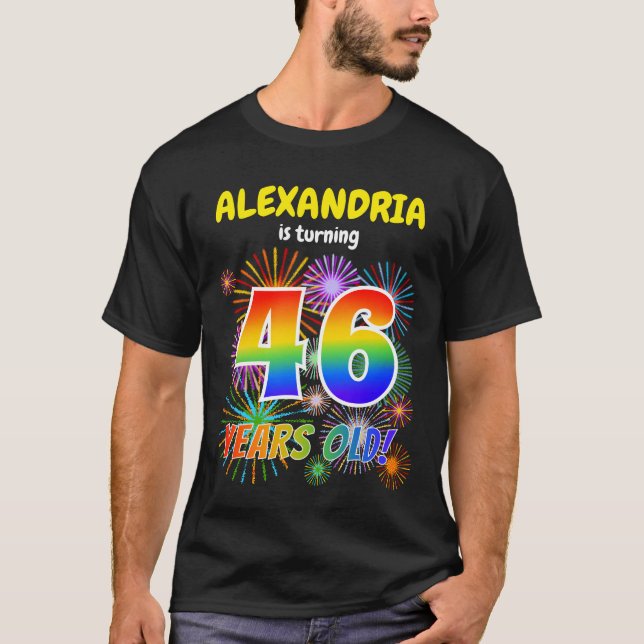 Camiseta Fogos de artifício divertidos, Arco-Íris "46", 46º (Frente)