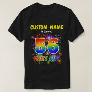 Camiseta Fogos de artifício divertidos, Arco-Íris "56", 56º