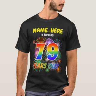 Camiseta Fogos de artifício divertidos, Arco-Íris "79", 79.