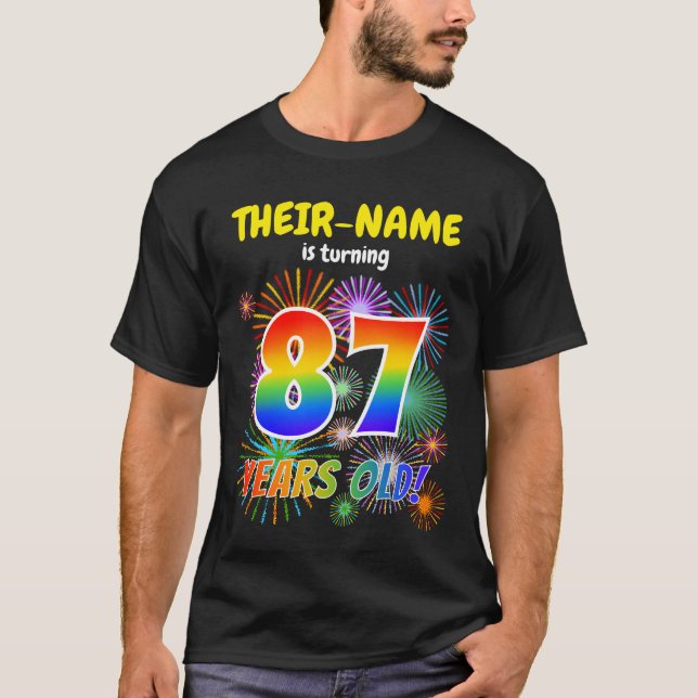 Camiseta Fogos de artifício divertidos, Arco-Íris "87", 87. (Frente)