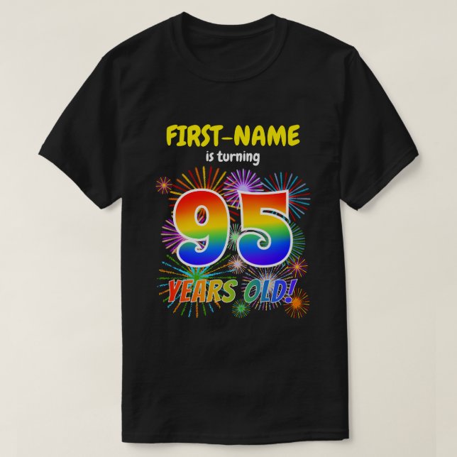 Camiseta Fogos de artifício divertidos, Arco-Íris "95", 95. (Frente do Design)