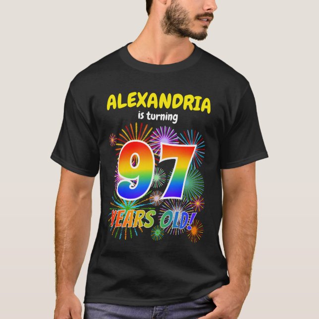 Camiseta Fogos de artifício divertidos, Arco-Íris "97", 97. (Frente)