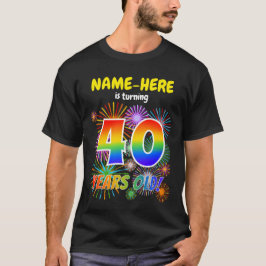 Camiseta Fogos de artifício divertidos, Rainbow Olha "40",