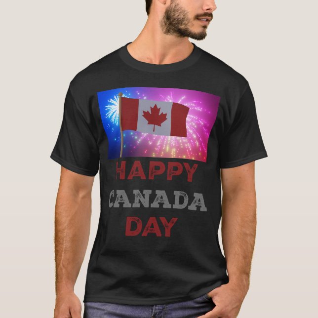 Camiseta Fogos de artifício do Dia Feliz do Canadá (Frente)