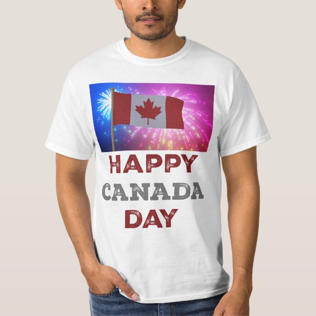 Camiseta Fogos de artifício do Dia Feliz do Canadá (Frente)