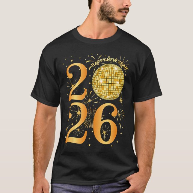 Camiseta Fogos de artifício do feliz ano novo 2026 - peça d (Frente)