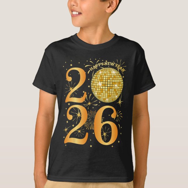 Camiseta Fogos de artifício do feliz ano novo 2026 - peça d (Frente)