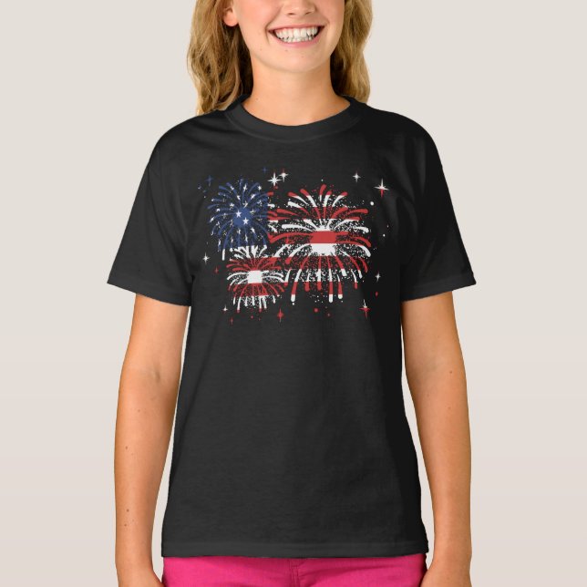 Camiseta Fogos de artifício EUA Dia de Independência T-Shir (Frente)