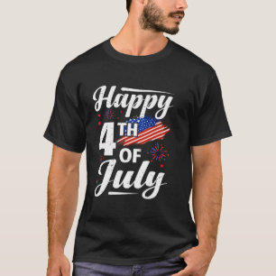 Camiseta Fogos de Artifício Feliz 4 de Julho Bandeira EUA A