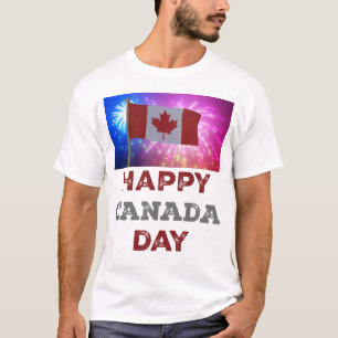 Camiseta Fogos de Artifício Feliz Dia do Canadá