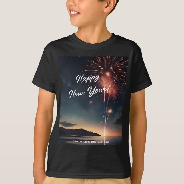 Camiseta Fogos De Artifício Joyful Ano Novo Manuscritos Cri (Frente)