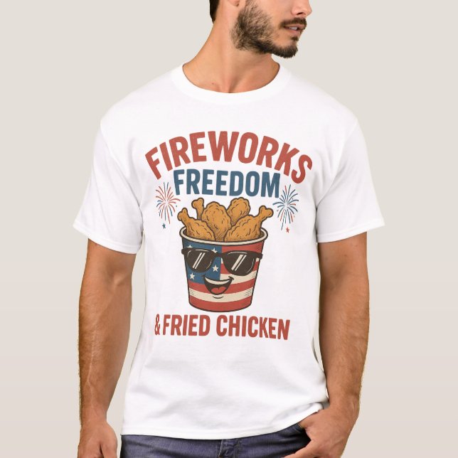 Camiseta Fogos de artifício Liberdade & Frango Fried, Engra (Frente)