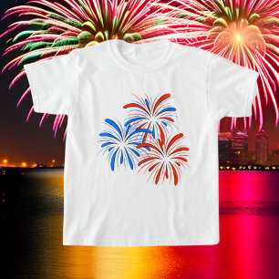 Camiseta Fogos de artifício Patrióticos Azuis Vermelhos Q