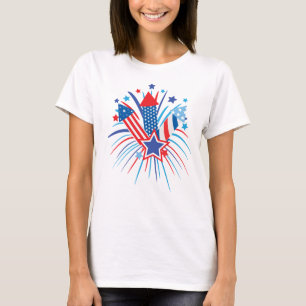 Camiseta Fogos de artifício vermelhos, brancos e azuis, 4 d