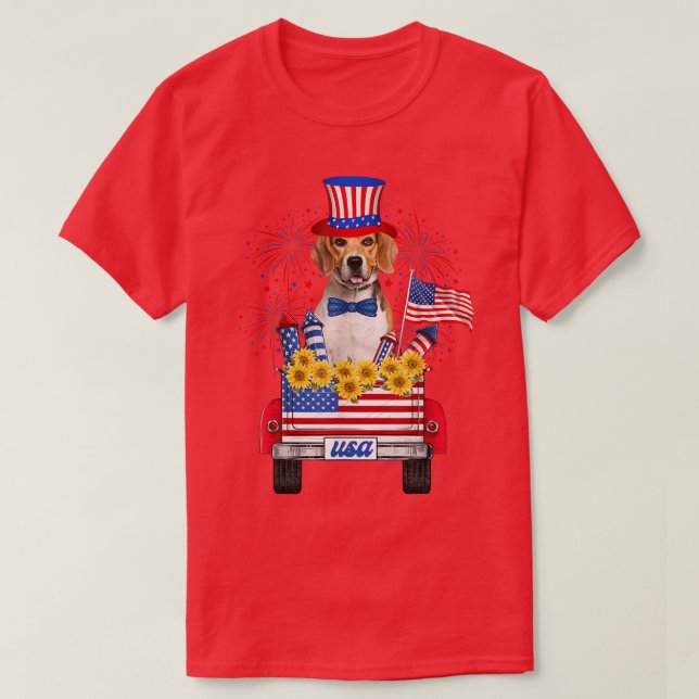 Camiseta Fogos de Beagle Sunflower America Dog 4 de julho (Frente do Design)