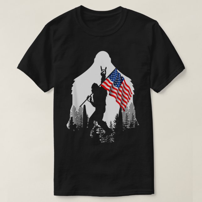 Camiseta Fogos De Bigfoot Em 4 De Julho De Bandeira America (Frente do Design)
