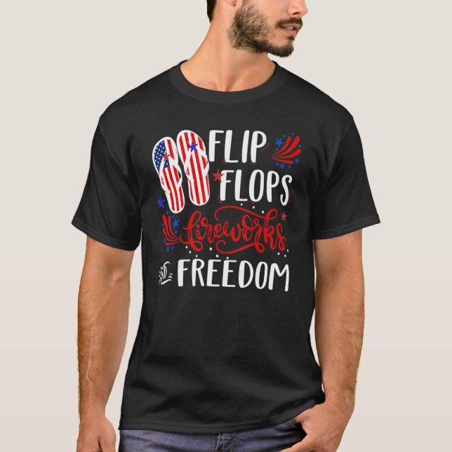 Camiseta Fogos De chinelos E Liberdade 4 De Julho Engraçado (Frente)