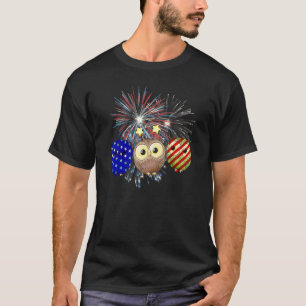 Camiseta Fogos de Coruja Azul Vermelho Patriótico 4 De Julh