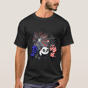 Camiseta Fogos De Fogo Azul Vermelho Azul Panda Patriótico