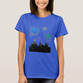 Camiseta Fogueira de Ano Novo à Meia-Noite Luz da Cidade