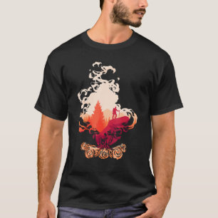 Camiseta Fogueira e vida selvagem com caminhada e caminhant