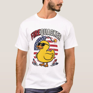 Camiseta Fogueira Pato Patriótico Fogos de Artifício Design