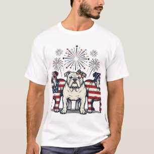 Camiseta Fogueira Patriótica Bulldog Desenho Vintage