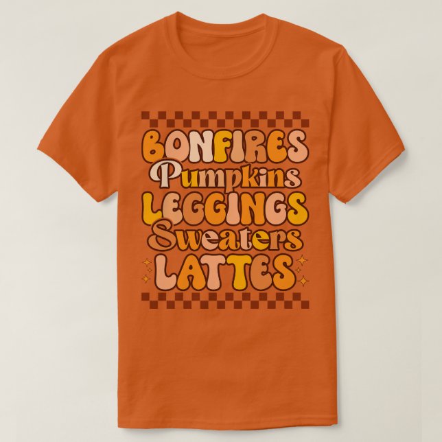 Camiseta fogueiras, abóboras, malhas, latas (Frente do Design)