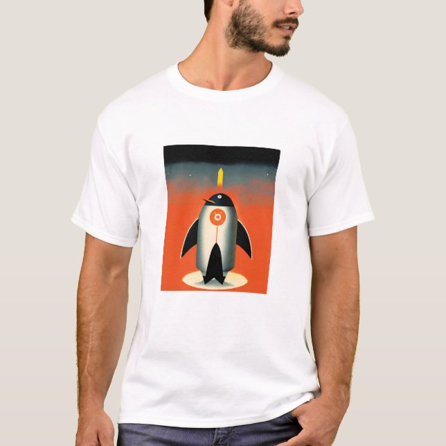 Camiseta Foguete de pinguim para camisa-T de marte (Frente)