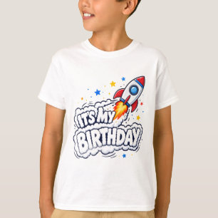 Camiseta Foguete decolando 'É Meu Aniversário' Crianças Esp