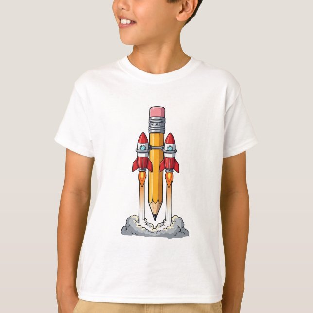 Camiseta Foguete Lápis Decola Crianças (Frente)