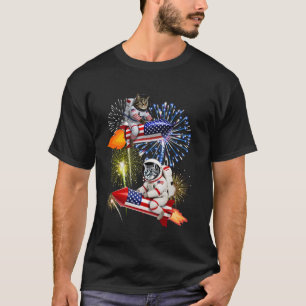 Camiseta Foguete legal de Cat Riding EUA Fireworks Astronau