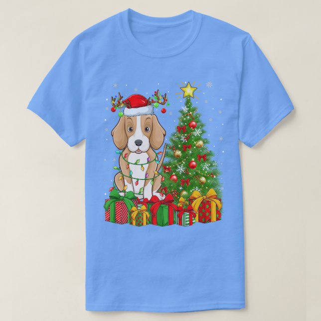 Camiseta Fohound Dog Lighting Xmas Tree Santa Hat Fohound C (Frente do Design)