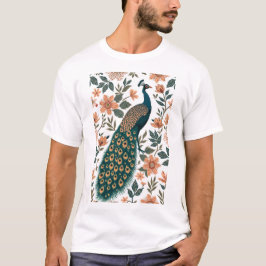 Camiseta Folclore Indiano Moderno Padrão de Pavão