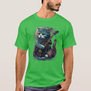 Camiseta Fold Cat Escocês tocando guitarra elétrica Rock 2
