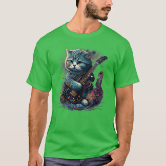 Camiseta Fold Cat Escocês tocando guitarra elétrica Rock 2