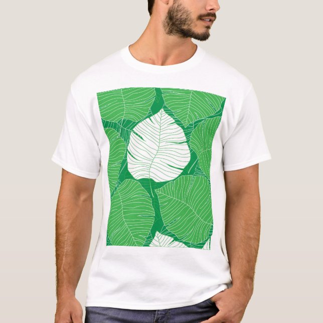 Camiseta Folha abstrato tropical, pintura artística. (Frente)