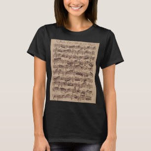 Camiseta Folha Anterior de Música Manuscrito Manuscrito T-S