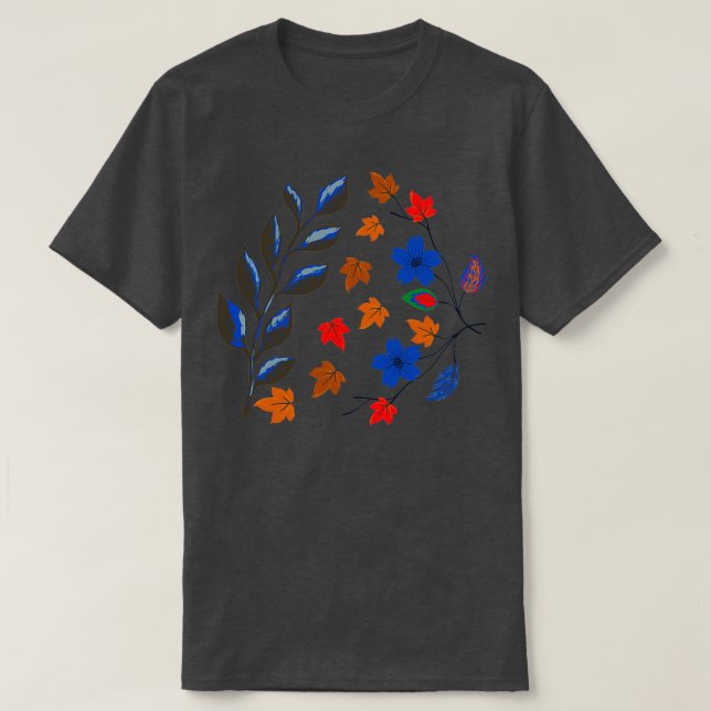Camiseta Folha botânica e padrão das flores (Frente do Design)