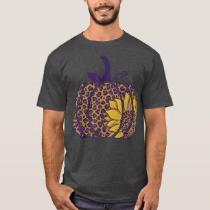Camiseta Folha de Abóbora de Girassol-Leopardo outono