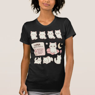 Camiseta Folha de Arte de Personagem de Gato Branco Fofinho