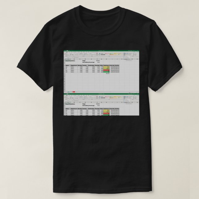 Camiseta Folha de cálculo do Excel 3 (Frente do Design)