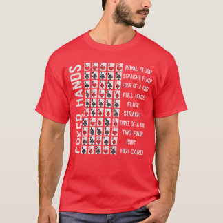 Camiseta Folha de Dicas de Mãos de Poker Carta Jogos de Cas