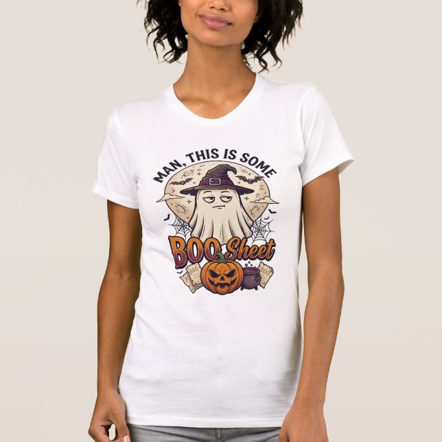 Camiseta Folha de Fantasma Abóbora Dia das Bruxas Lua Calde (Frente)
