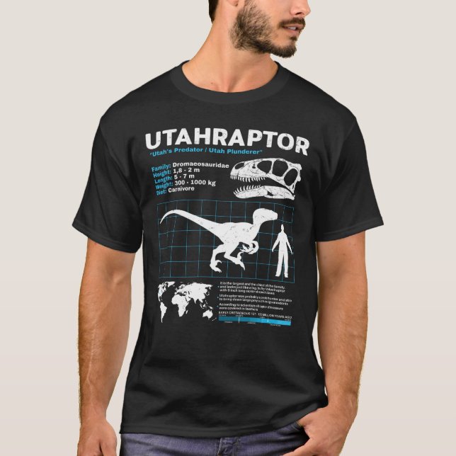 Camiseta Folha de fatos de Utahraptor (Frente)