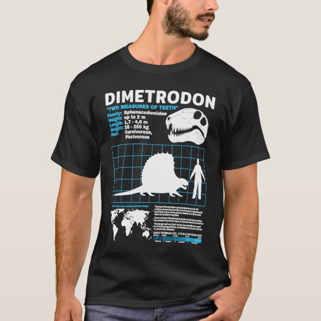 Camiseta Folha de fatos Dimetrodon Fatos de dinossauro (Frente)