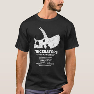 Camiseta Folha de Fatos do Crânio Fóssil de Dinossauro Tric
