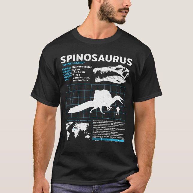 Camiseta Folha de fatos fósseis do espinossauro T-Shirt (Frente)