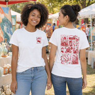 Camiseta Folha de Flash Místico Linocut Vermelho Vintage